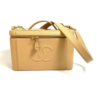 Pre-owned Chanel Grained Calfskin Handbag Shoulder Bag Vanity Bag () In Sand
