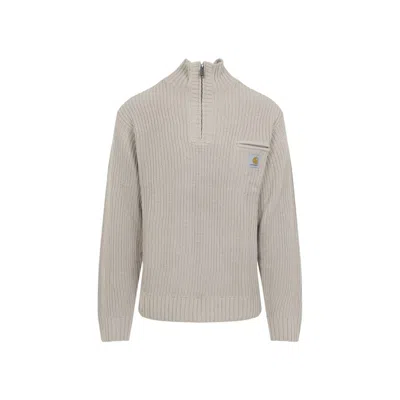 Carhartt Half-zip Knitted Pullover With Ribbed Texture In Gray
