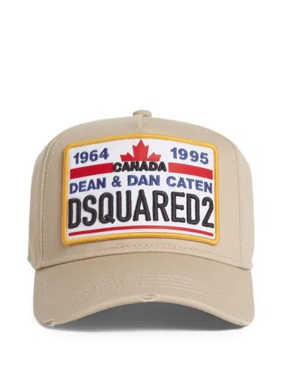 Dsquared2 Beige Structured Cap With Logo Patch In Brown