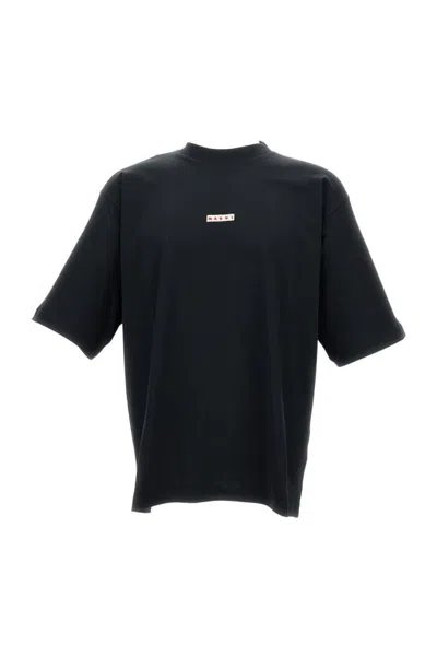 Marni Straight Cut Cotton T-shirt With Crew Neck In Black
