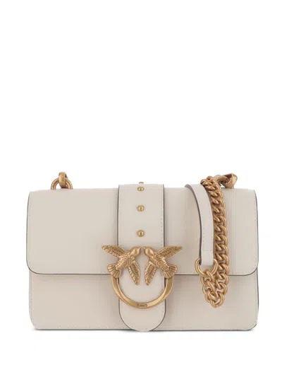 Pinko Structured Flap Closure Shoulder Bag With Gold Emblem In White