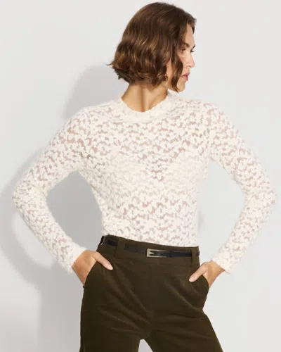 White House Black Market Textured Lace Mockneck Top In White