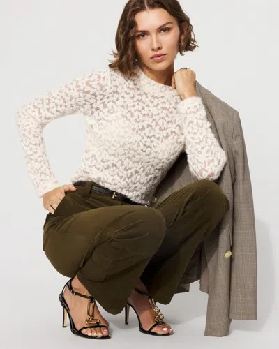 White House Black Market Textured Lace Mockneck Top In White