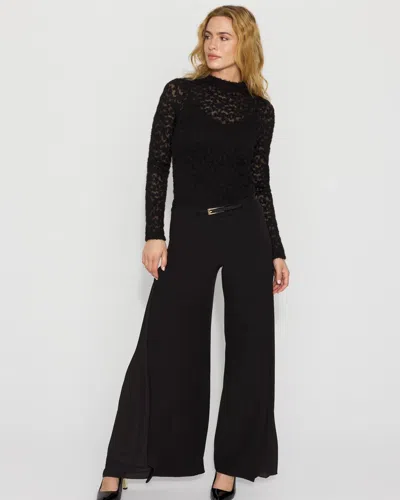 White House Black Market Textured Lace Mockneck Top In Black