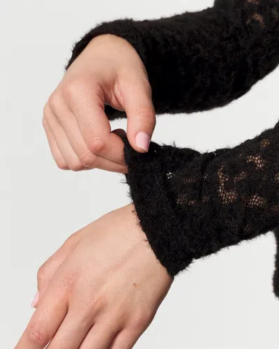 White House Black Market Textured Lace Mockneck Top In Black