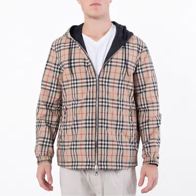 Burberry Rainford Beige Check Nylon Reversible Jacket In Blue