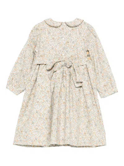 Mariella Ferrari Peter Pan Collar Smocked Dress In Neutral