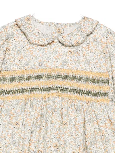 Mariella Ferrari Peter Pan Collar Smocked Dress In Neutral