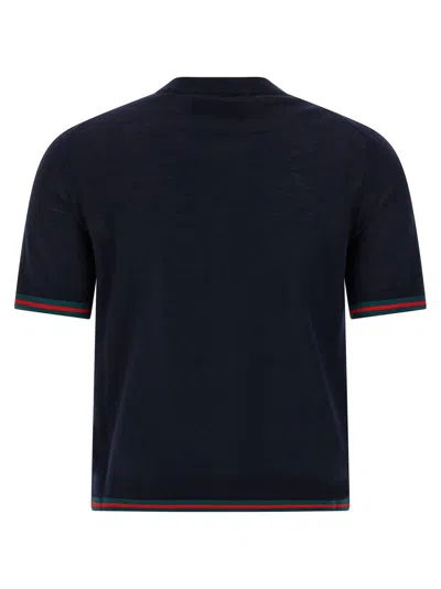 Gucci Women Blue T-shirt With Web Detail On The Edges In Cashmere And Silk Blend Woman In Blue