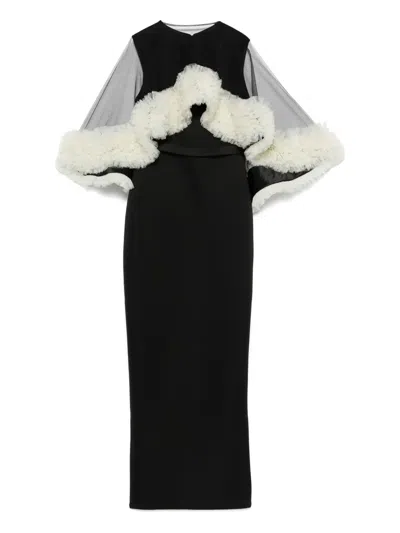 荷叶边饰网纱层搭连衣裙