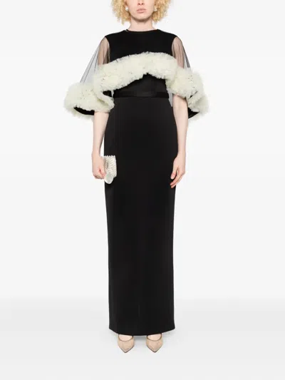 荷叶边饰网纱层搭连衣裙