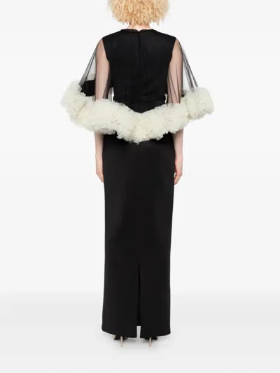 荷叶边饰网纱层搭连衣裙