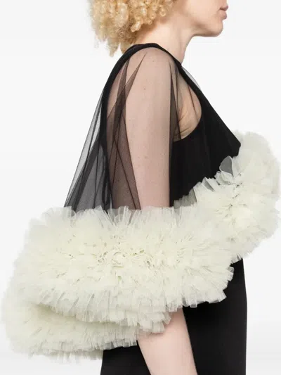 荷叶边饰网纱层搭连衣裙