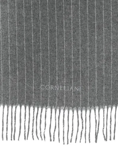 Corneliani Striped Fringed Scarf In Black
