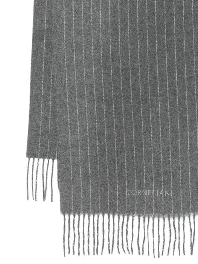 Corneliani Striped Fringed Scarf In Black