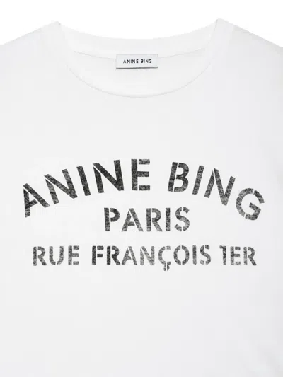 Anine Bing Graphic Print Crew Neck Short Sleeve Top In White