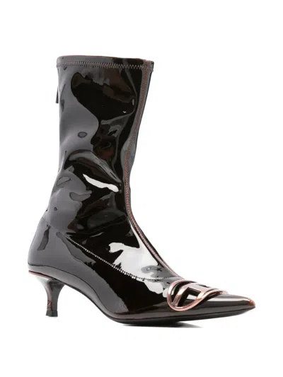 Diesel Logo-plaque Heeled Boots In Black