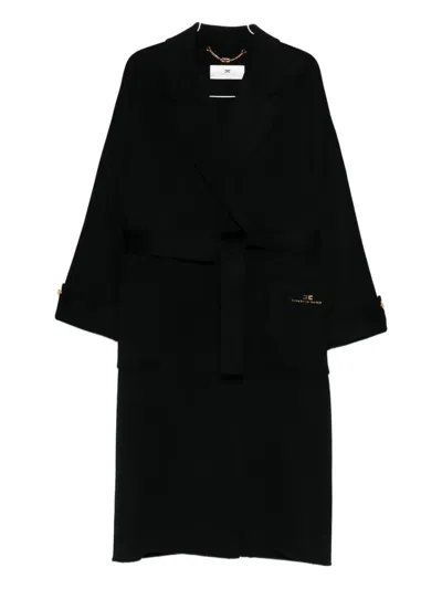 Elisabetta Franchi Black Coat With Notched Revers And Front Belt Closure In Wool Woman In Black