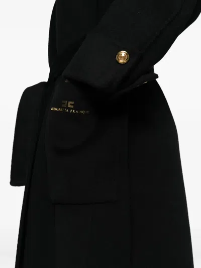 Elisabetta Franchi Black Coat With Notched Revers And Front Belt Closure In Wool Woman In Black