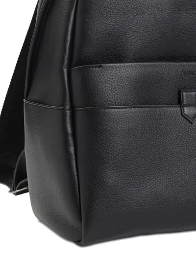 Canali Zip Leather Backpack In Black