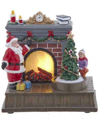 Kurt Adler Battery Operated Animated Fireplace Scene With Santa & Tree In Red