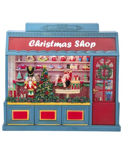 Kurt Adler Enchanting 8.375-inch Battery Operated Usb Led Lighted Christmas Shop With Spinning Glitt In Blue