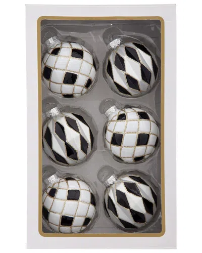 Kurt Adler 80mm Glass Matte Red & Green Striped Ball Ornaments, 6pc Set In Gray