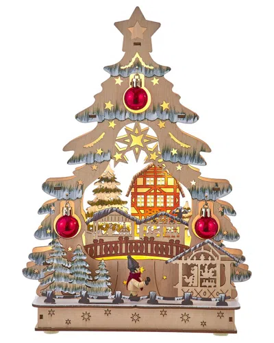 Kurt Adler 13-inch Battery Operated Led Lighted Tree With Village Scene Tablepiece In Sand