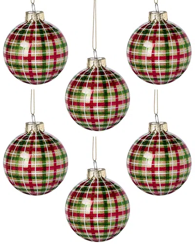Kurt Adler 80mm Green Glass Ball Ornament With Red & Gold Fleur-de-lis Design, 6pc Box In Multi