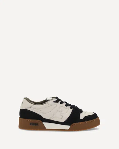Fendi Match Leather And Suede Low Top Sneakers Shoes In Black