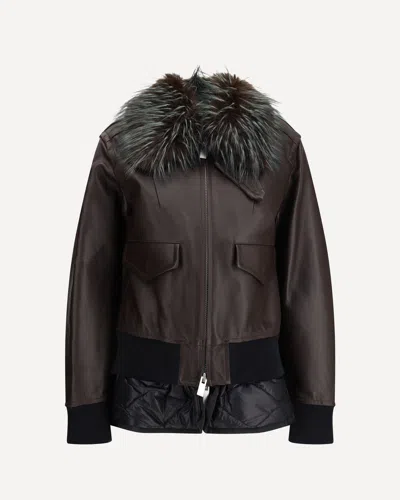 Sacai Convertible Plush-trimmed Padded Leather Jacket In Black