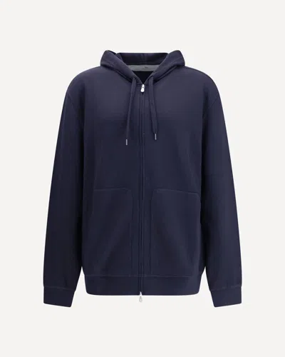 Brunello Cucinelli Men Double Zip Hoodie In Blue
