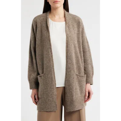 Eileen Fisher Open Front Brushed Cardigan In Brown