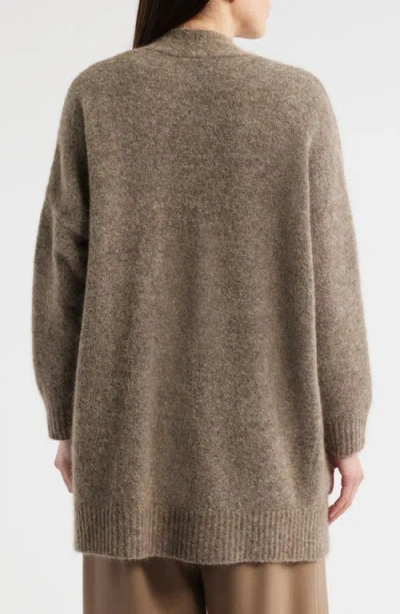 Eileen Fisher Open Front Brushed Cardigan In Brown