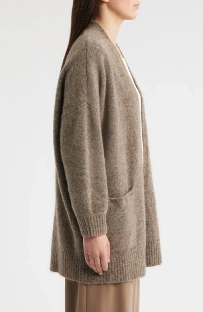 Eileen Fisher Open Front Brushed Cardigan In Brown