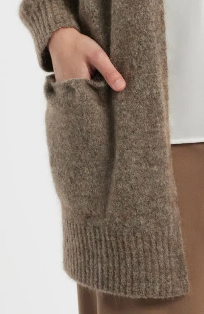 Eileen Fisher Open Front Brushed Cardigan In Brown