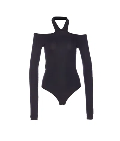 Pinko Long-sleeved Bodysuit With Open Shoulders In Blue