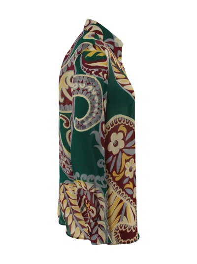 Etro Floral Paisley Print Long Sleeve Silk Top In Green