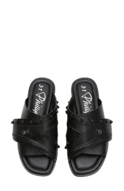 3.1 Phillip Lim Leather Crossover Slide Sandals In Black