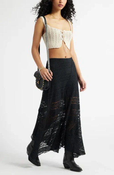 Bp. Asymmetric Lace Midi Skirt In Black