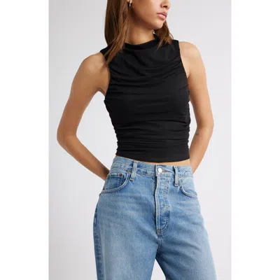 Open Edit Ruched Mesh Tank Top In Black
