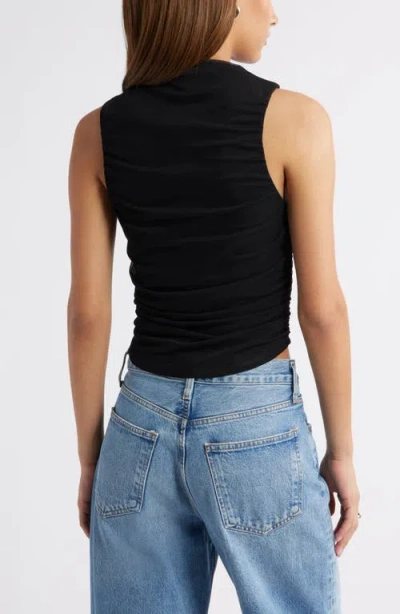 Open Edit Ruched Mesh Tank Top In Black
