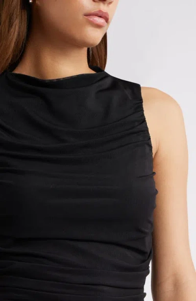 Open Edit Ruched Mesh Tank Top In Black