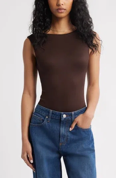 Bp. Open Back Butter Rib Bodysuit In Brown