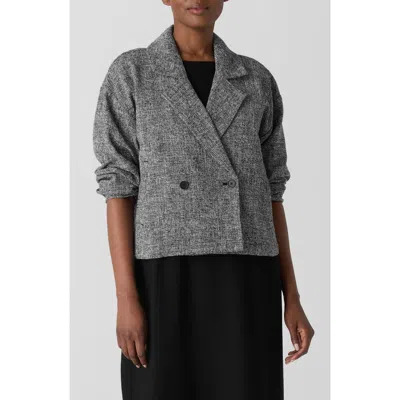 Eileen Fisher Double Breasted Stretch Organic Cotton Short Blazer In Gray