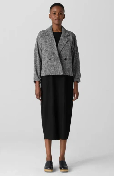 Eileen Fisher Double Breasted Stretch Organic Cotton Short Blazer In Gray