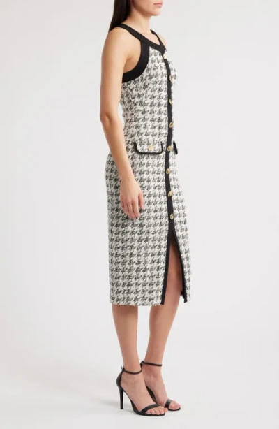 Black Halo Aura Houndstooth Midi Dress In Classic Luxe