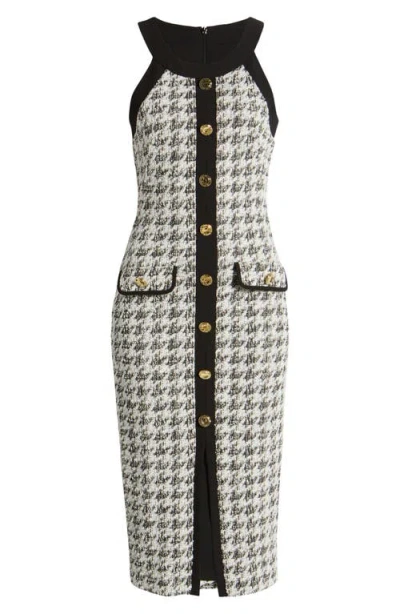 Black Halo Aura Houndstooth Midi Dress In Classic Luxe