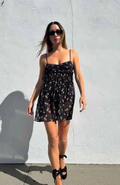 Afrm Aria Floral Mesh Babydoll Minidress