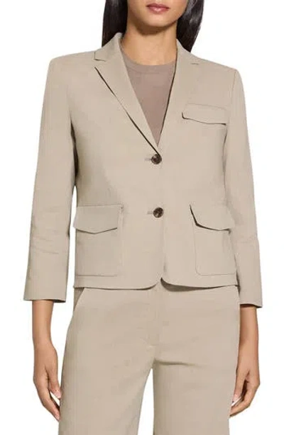 Theory Shrunked Crop Linen Blend Blazer In Brown